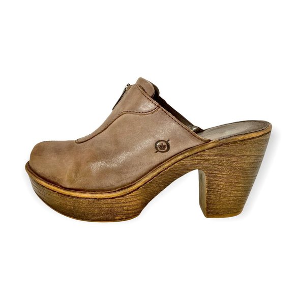 Born Haledon Taupe Leather Clogs 3 Inch Heels - Women's size 8 - Picture 10 of 11